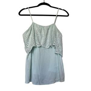 Daytrip Eyelet Ruffle Bule Boho Cottagecore Tank Top Women's Size Medium